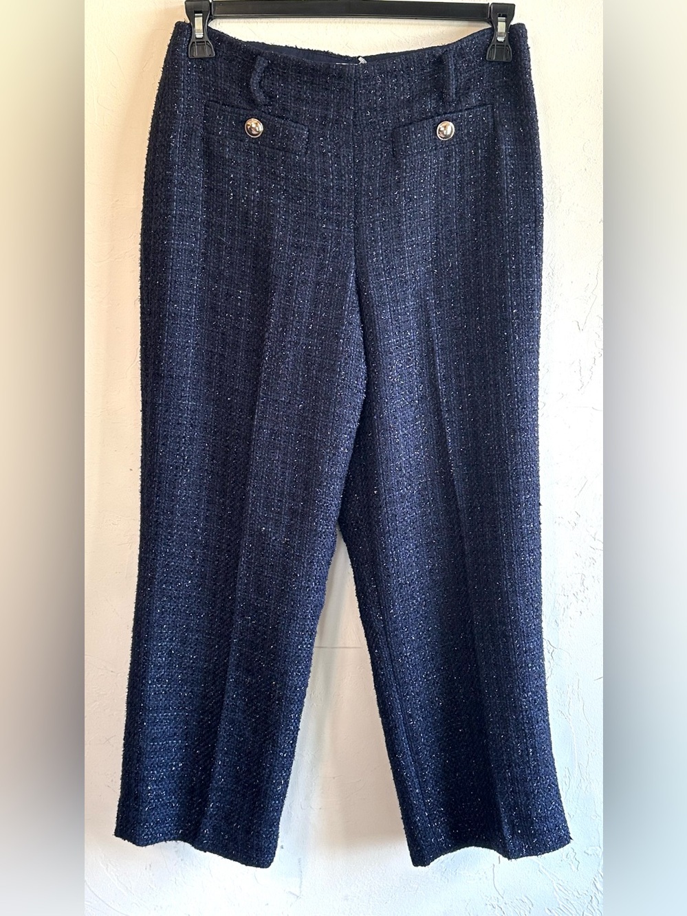 NWT Ann Taylor Navy/Silver Tweed Women’s Straight Leg Dressy Holiday Pants Sz 6